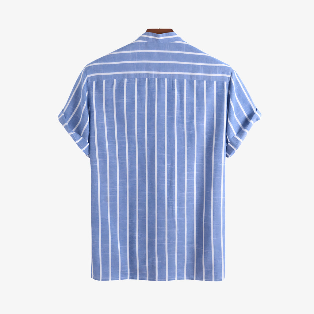 Striped Mandarin Collar Shirt