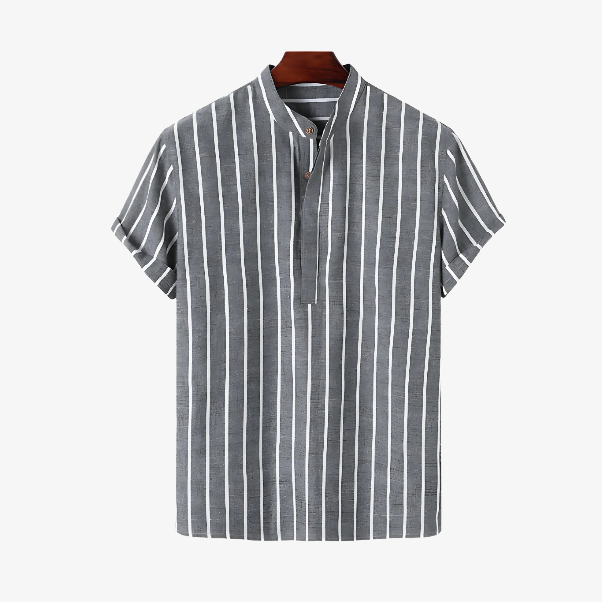 Striped Mandarin Collar Shirt