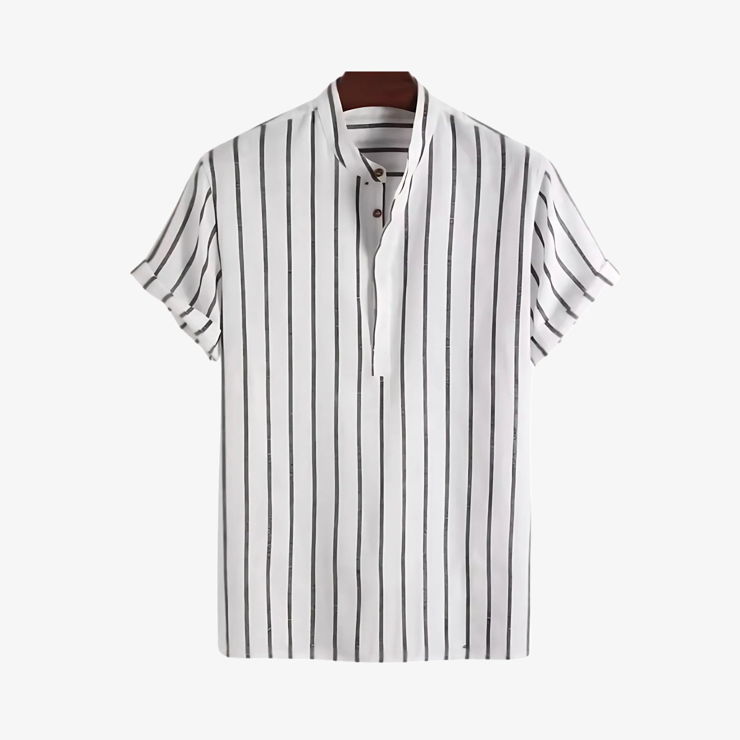 Striped Mandarin Collar Shirt
