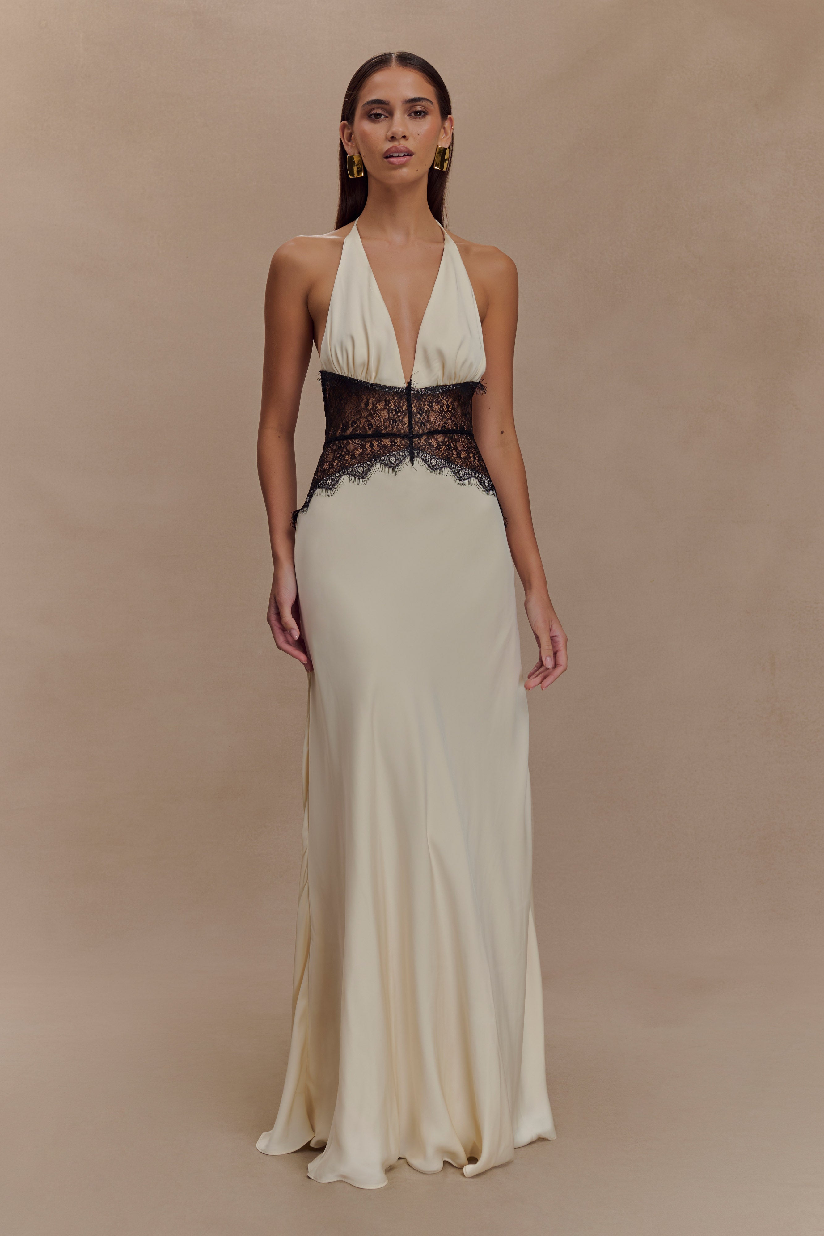 Donnah Lace And Satin Maxi Dress