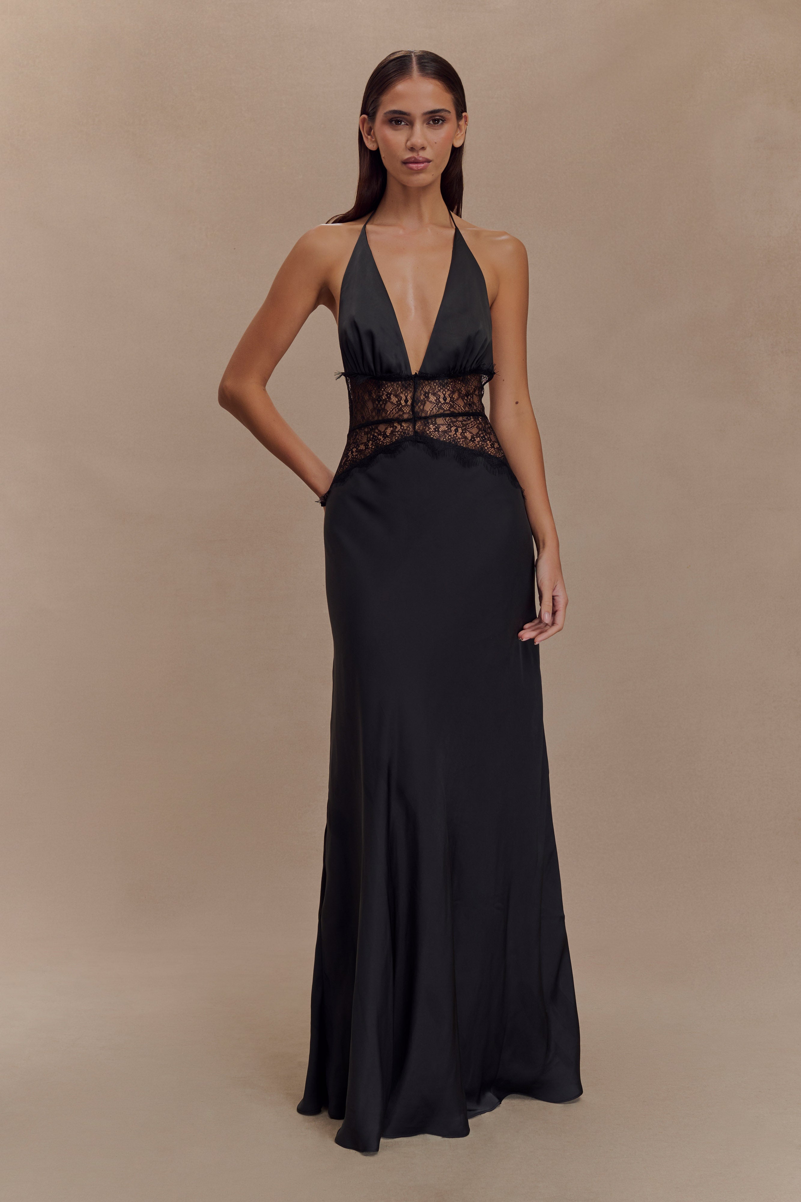 Donnah Lace And Satin Maxi Dress