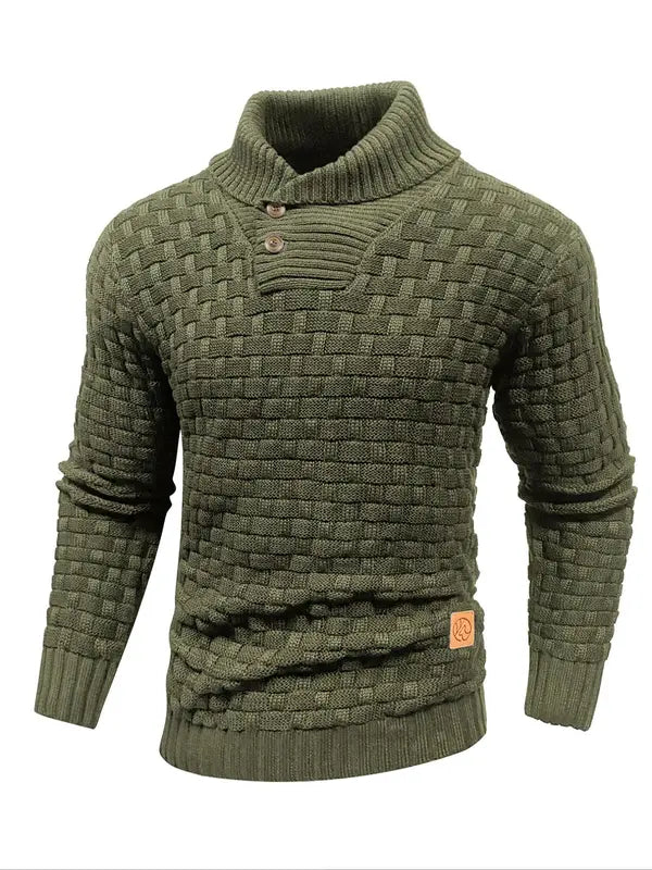 Men's Regular Textured Patched Detail Shawl Collar Sweater