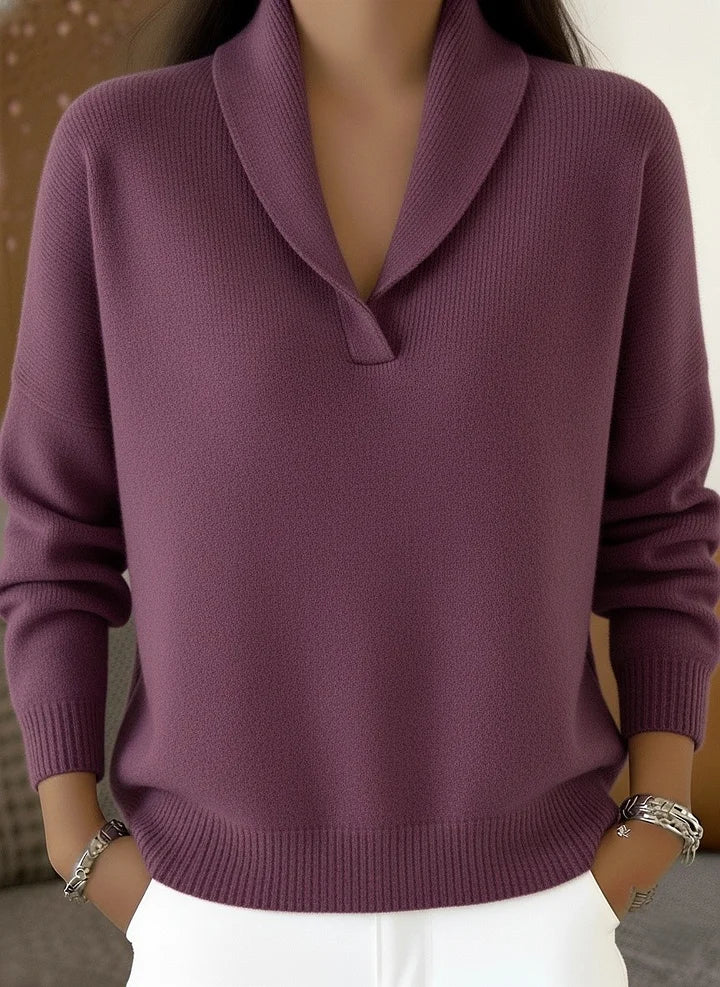 Women's Elegant 80s Shawl Collar Solid Color Pullover Sweater