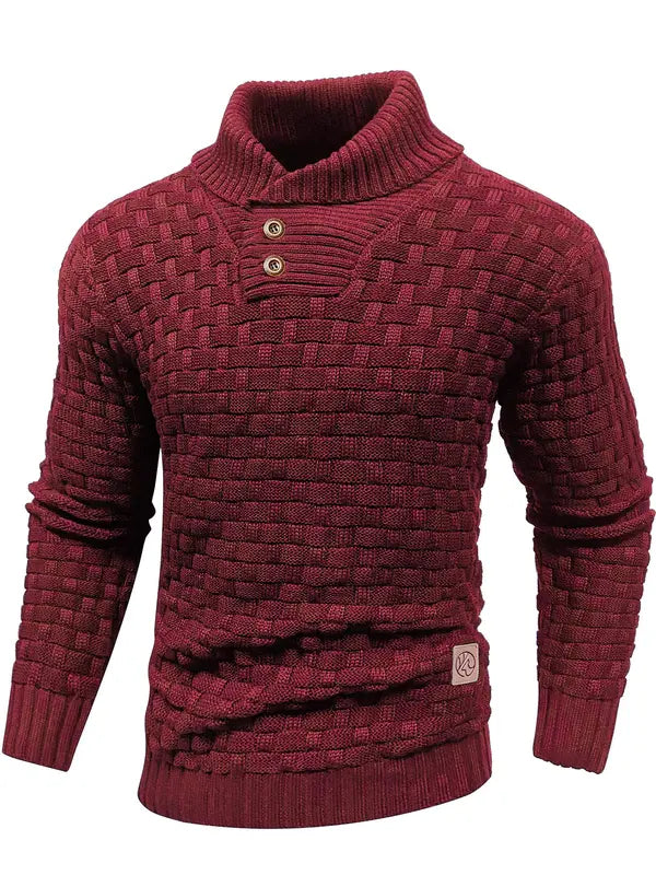Men's Regular Textured Patched Detail Shawl Collar Sweater