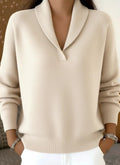 Women's Elegant 80s Shawl Collar Solid Color Pullover Sweater