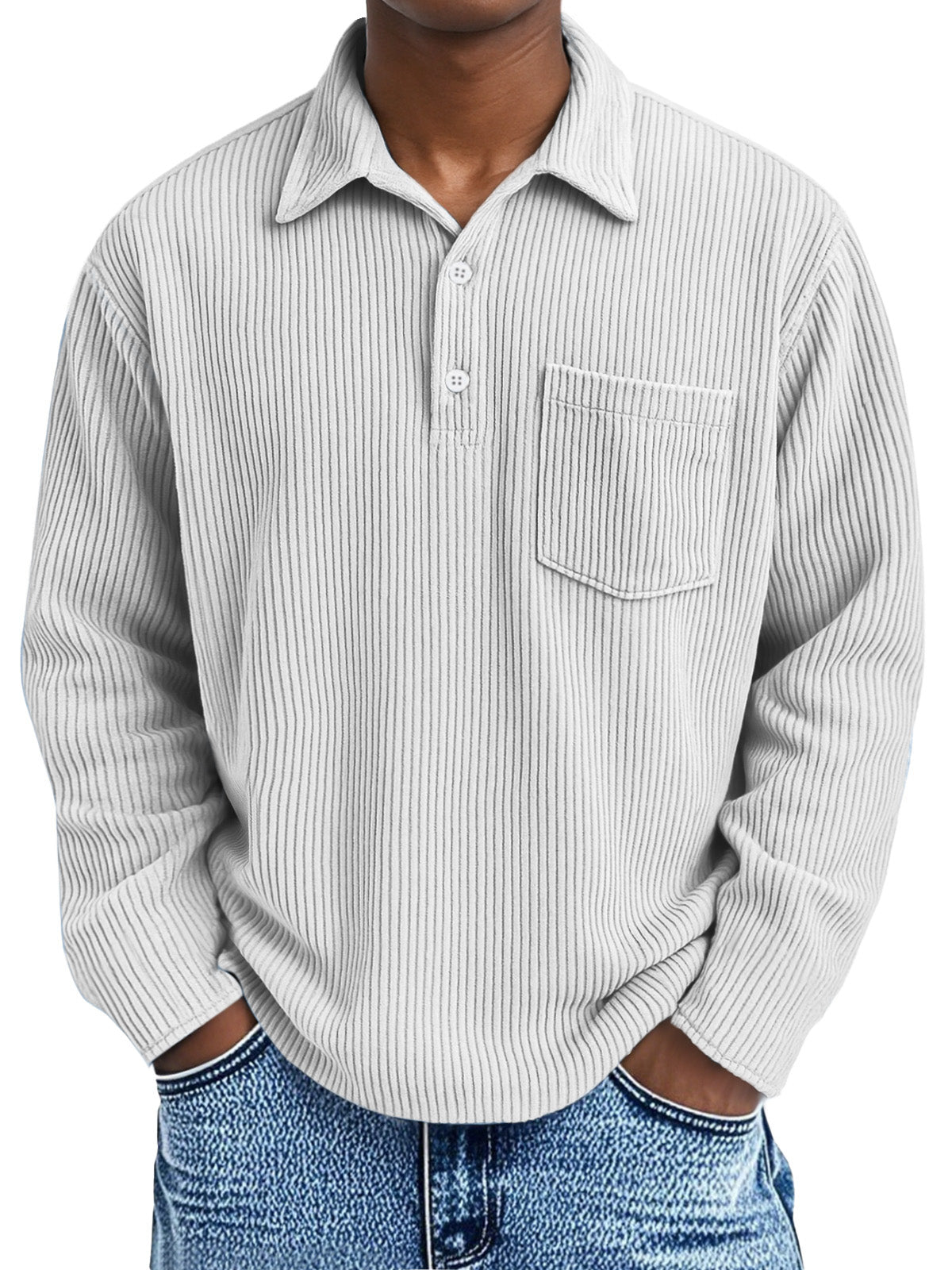 🎄 CLEARANCE SALE🔥Men's Simple Solid Color Pit Lapel Button Long Sleeve POLO Shirt