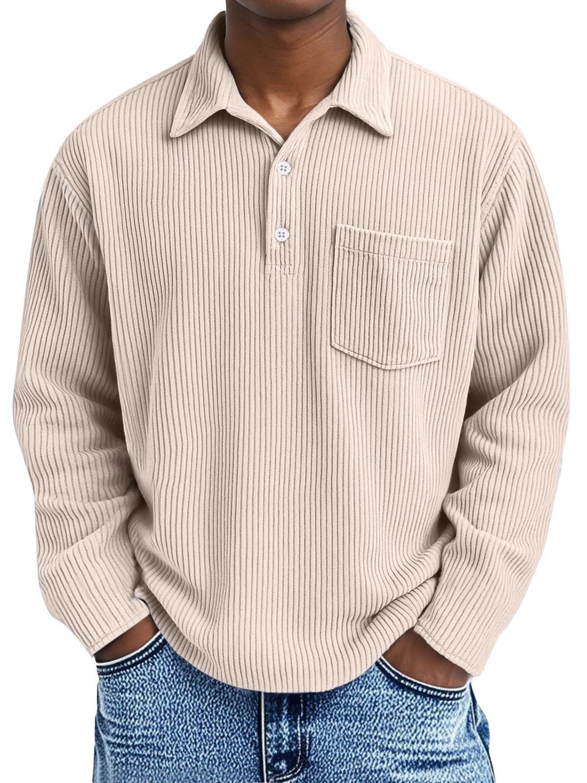 🎄 CLEARANCE SALE🔥Men's Simple Solid Color Pit Lapel Button Long Sleeve POLO Shirt