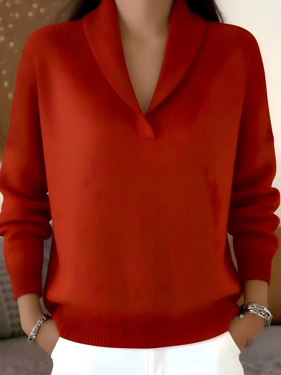 Women's Elegant 80s Shawl Collar Solid Color Pullover Sweater