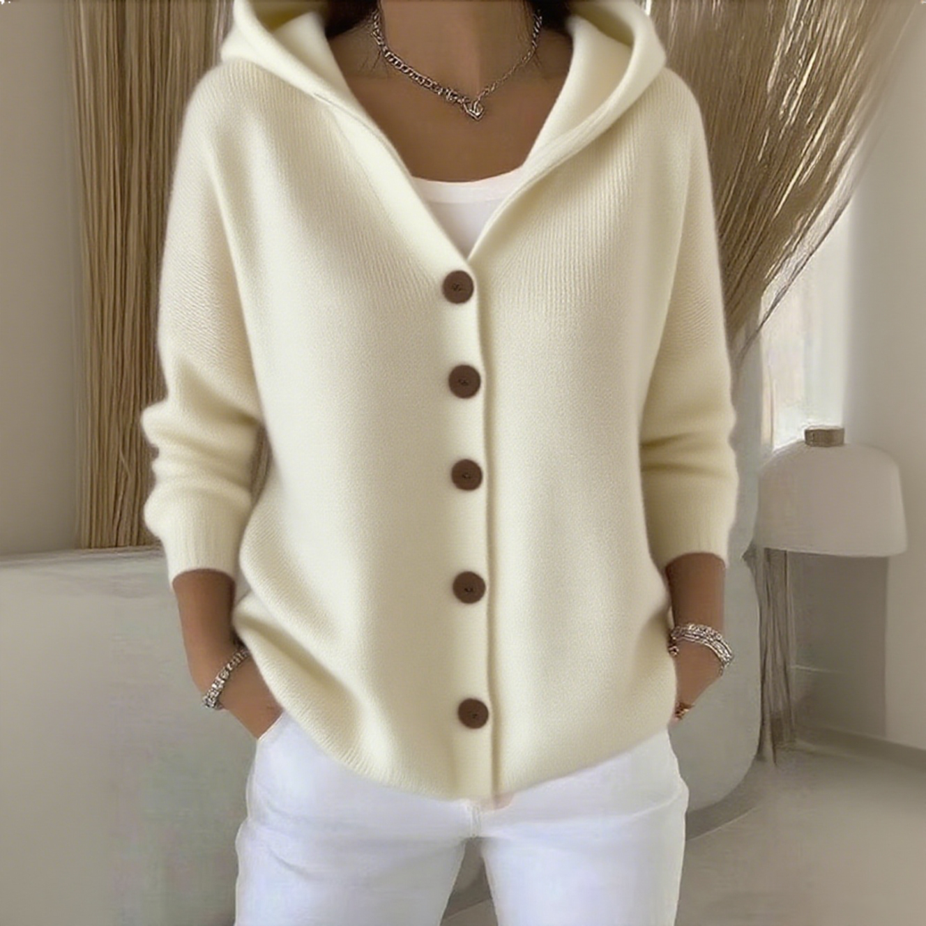Women Cotton Plain Long Sleeve Comfy Casual Cardigan